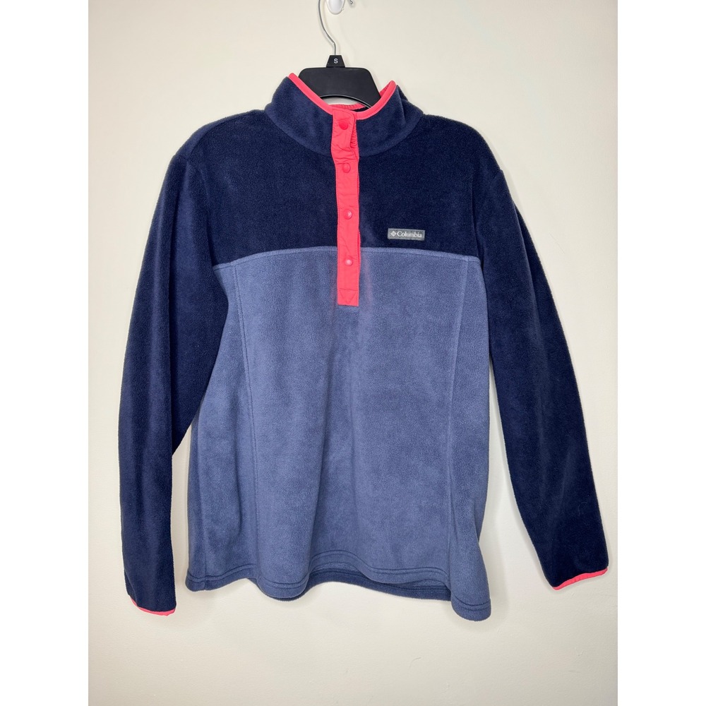 Columbia Womens Plus 1X Fleece Pullover Snap Neck Colorblock Navy Blue Pink